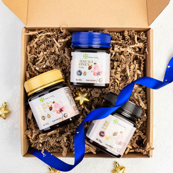 Zestaw Świąteczny Miód Manuka 100+ MGO, 300+ MGO & 500+ MGO – potrójna siła natury prosto z Nowej Zelandii