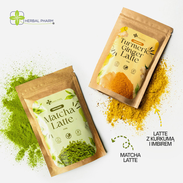 Zestaw: Organiczne matcha latte + Organiczne latte o smaku kurkumy i imbiru